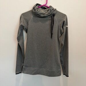 Nike Pro Dri-FIT Womens Gray Funnel Neck Long Sleeve Training Top Thumbholes S